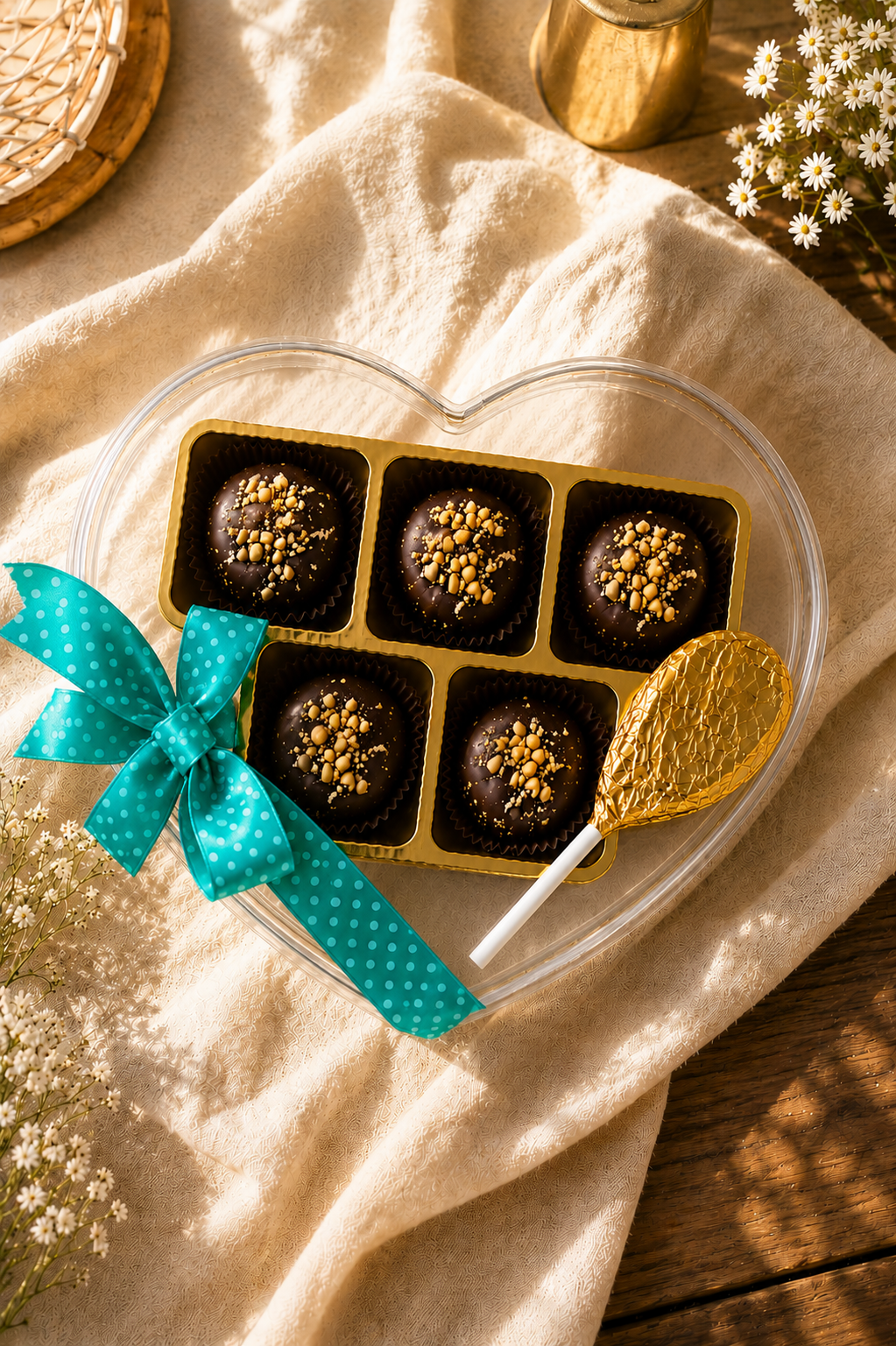 5 piece Premium Heart Chocolate Gift Box – 5 Handmade Chocolates - Image 1