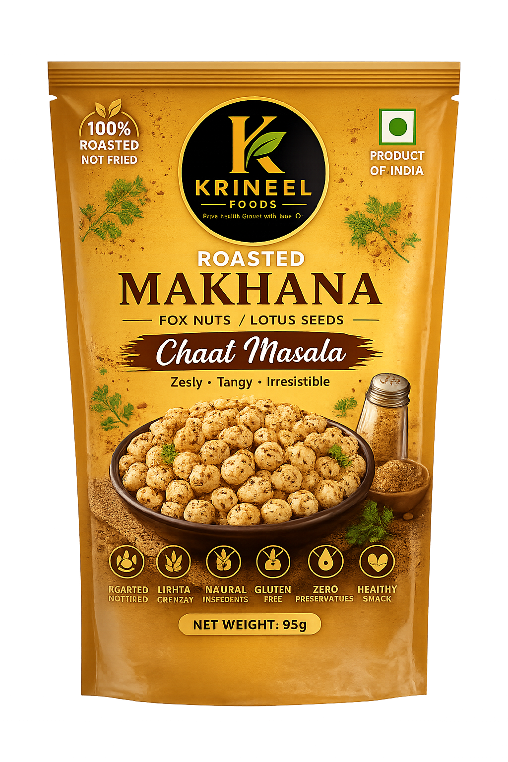 chaat-masala Krineel P889S Handpicked Raw Makhana - Chaat Masala Flavor | Tangy & Spicy Fox Nuts - Image 1